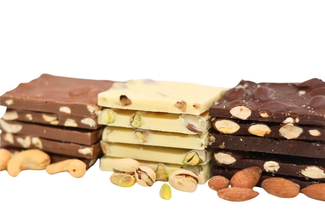 Favorite Things 2024 Trio Nut Bark Collection from Chocolate Therapy by Sweet Remedies Dark Chocolate Bark w/Almonds Milk Chocolate w/Cashews White Chocolate w/Pistachios 1lb