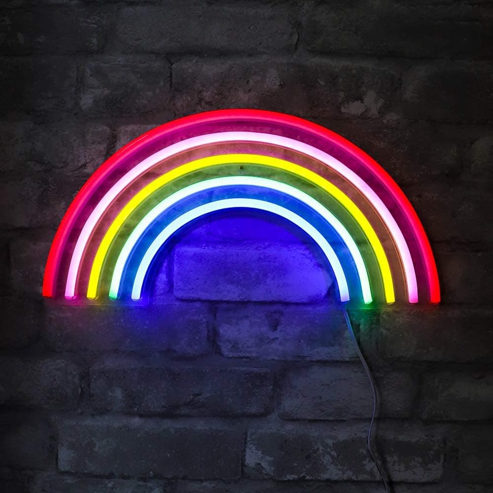 Isaac Jacobs 15" x 7.5" inch LED Neon 'Multi-Colored Rainbow' Wall Sign for Cool Light, Wall Art, Bedroom Decorations, Home Accessories, Party, and Holiday Décor: Powered by USB Wire (RAINBOW)
