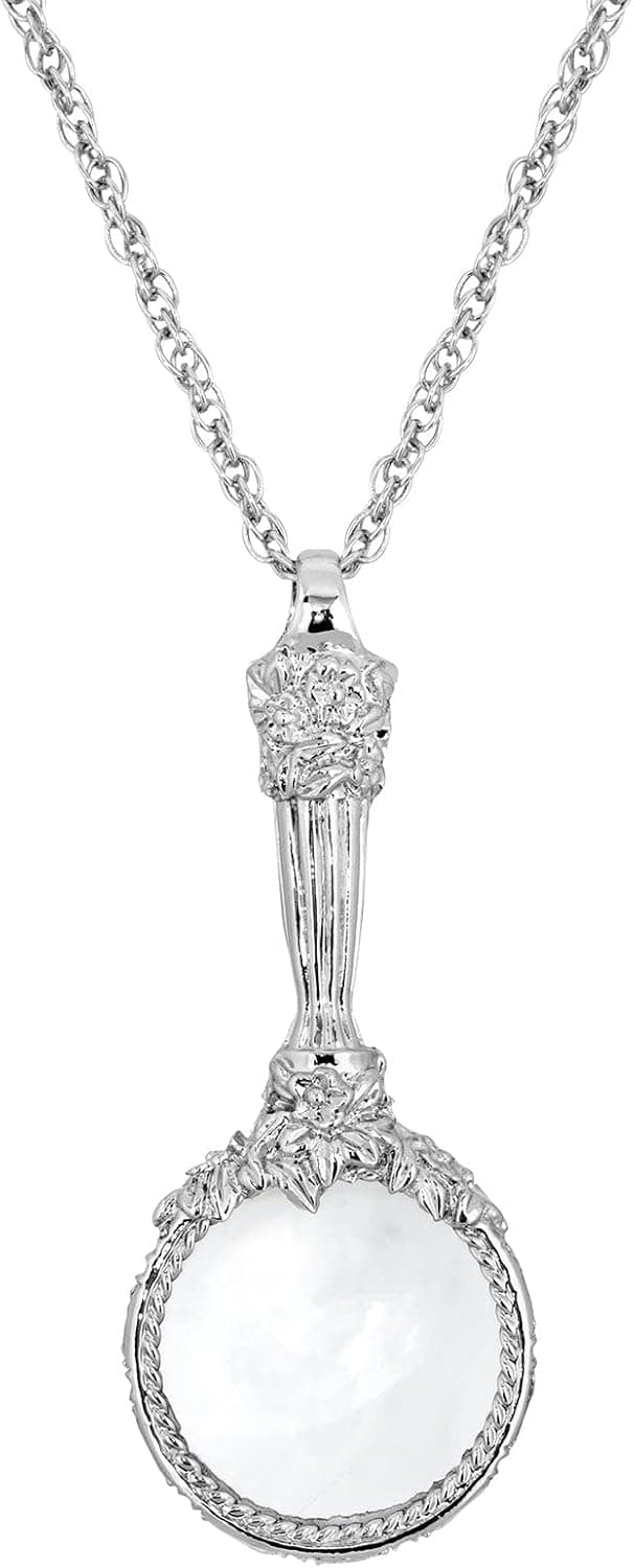 1928 Jewelry Romantic Interlude Magnifying Glass Pendant Necklace For Women 30 Inch Long - Magnification Power: 4-5X, Multifunctional Magnifier Perfect For Reading Menus, Labels, Books, Made In USA