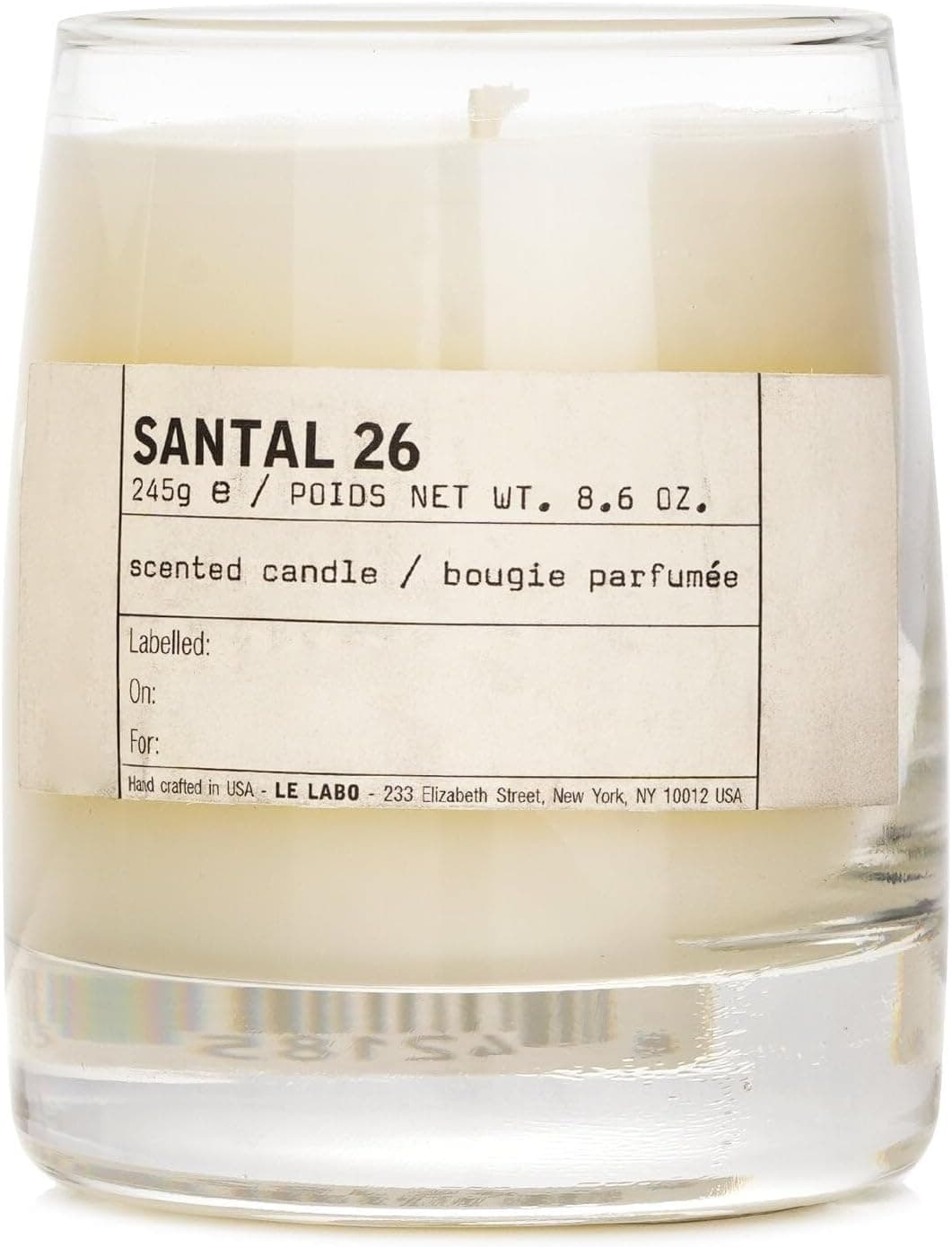 LE LABO Santal 26 Scented Candle 245 Grams 8.6 Ounce Glass jar Boxed Made in USA, Cream