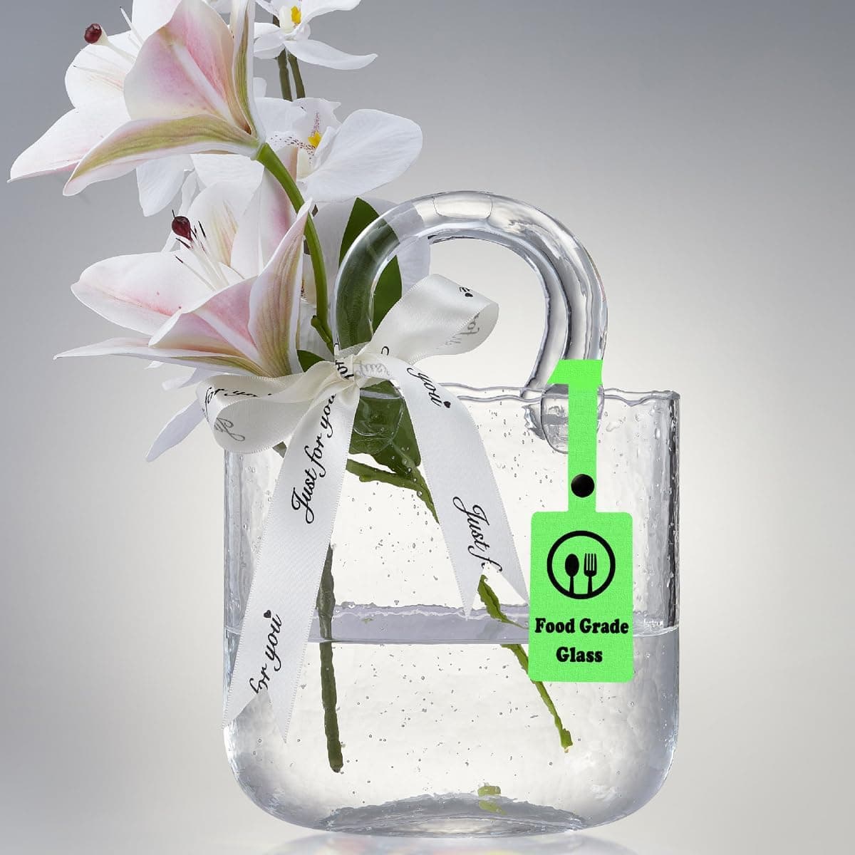 Thickened Glass Purse Vase for Flowers Gift Set-(Handmade 5mm Crystal-Unique Cute Clear Bag Vase with Reinforced Gift Box, Premium Table Centerpiece for Wedding/Mothers Day (Transparent