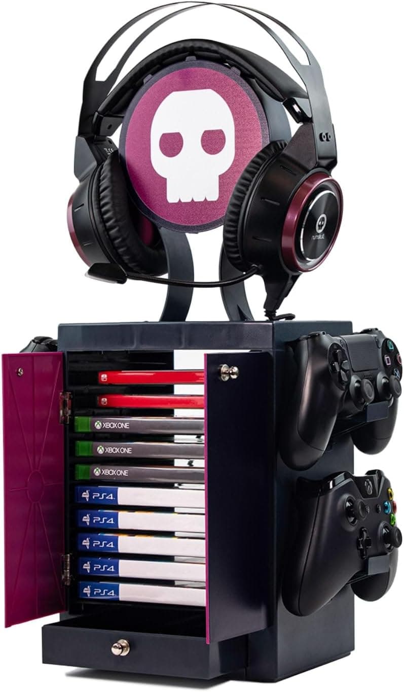 Numskull Official Numskull Gaming Accessory Locker & Storage Stand – Holds 10 Games/DVDs, 4 Controllers, Headset, and Accessories – Durable & Compact Organizer – Official Numskull Merchandise