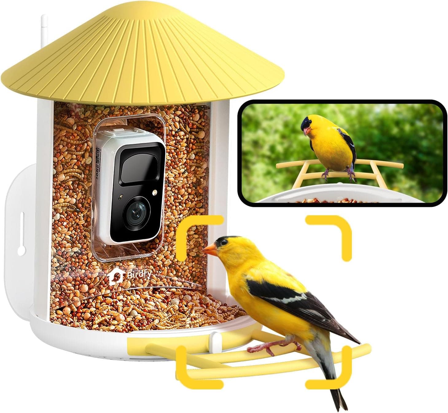 NETVUE by Birdfy AI Smart Bird Feeder with Camera, AI Auto Capture Each Bird Come & Identify 6000+ Bird Species, Cloud Store Bird Videos & Birdwatching On Live, Ideal Gift (Yellow)