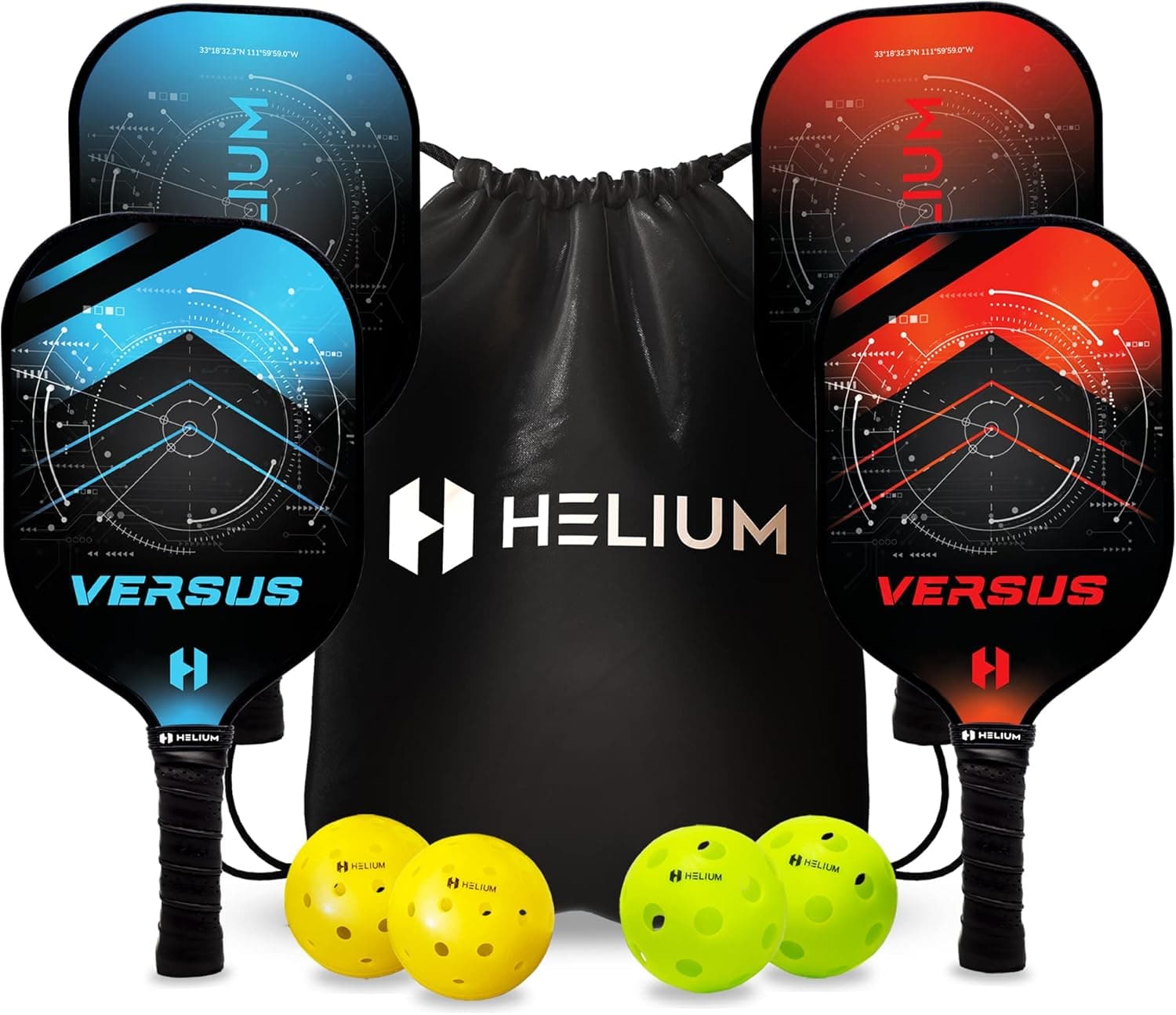 Helium Pickleball Paddles Set of 4 - USAPA Certified - Graphite Fiberglass Surface, Lightweight Honeycomb Core