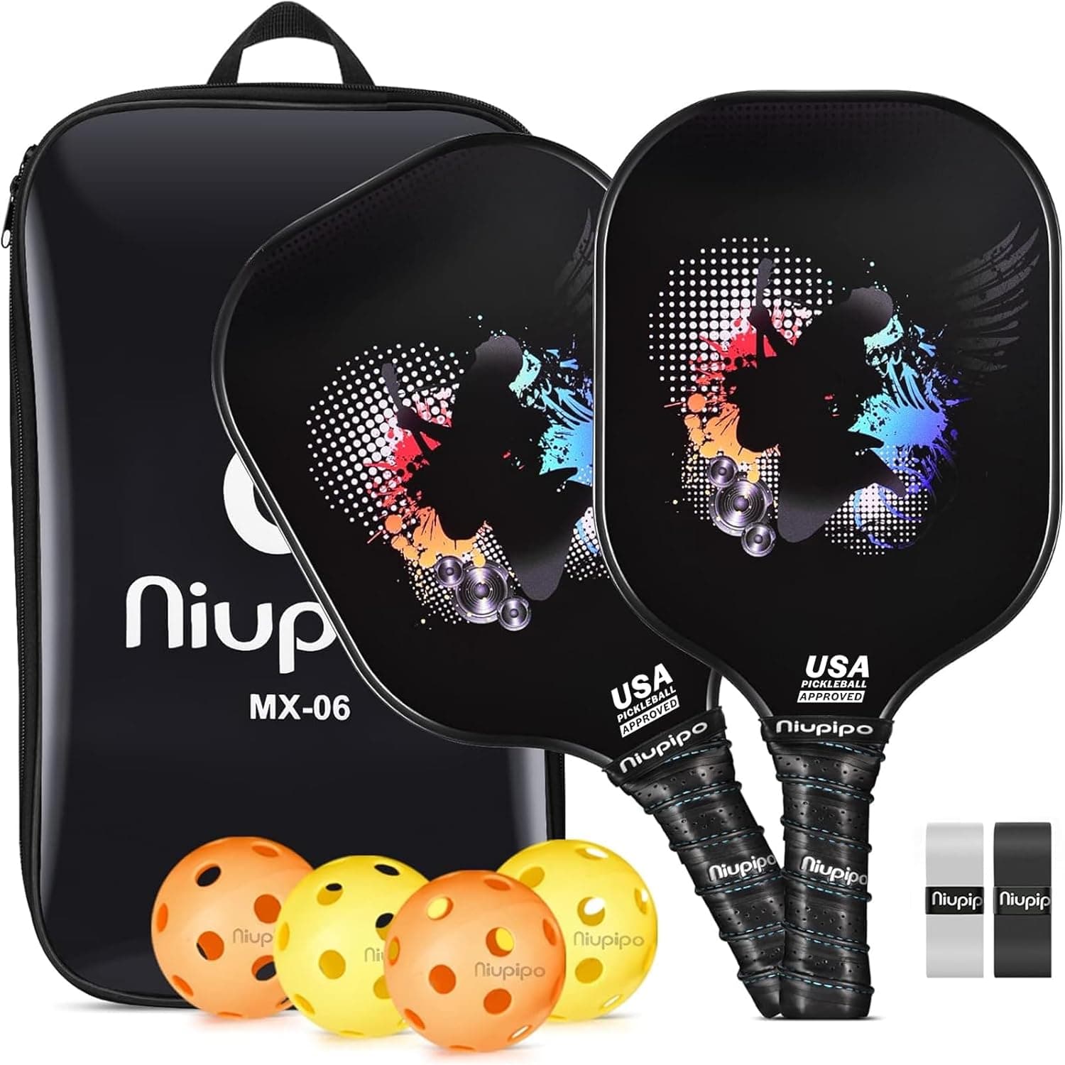 niupipo Pickleball Paddles Set of 2/4/1, USAPA Approved Graphite Carbon Fiber Pickleball Rackets, Polypropylene Honeycomb Core, Cushion 4.72In Grip, Bag/Cover, Pickle Ball Paddle Set for Men Women