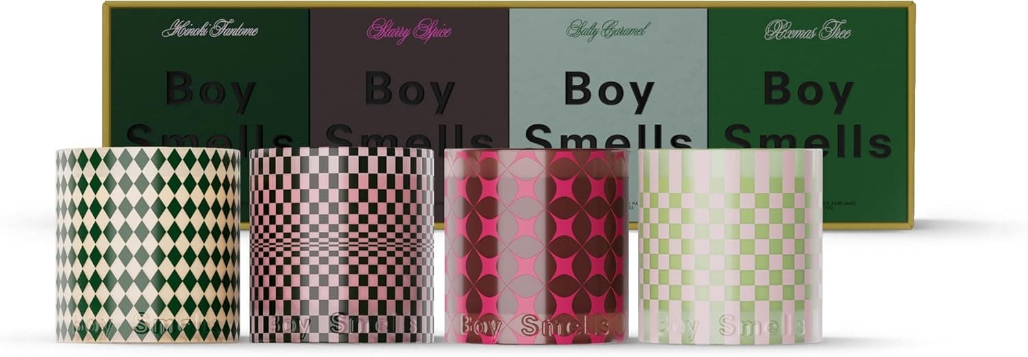 Boy Smells Holiday Votive Candle Set – 4-Piece Gift Set with Salty Caramel, XXMAS Tree, Starry Spice & Hinoki Fantôme – Holiday Candle Gift Set – 3oz Each