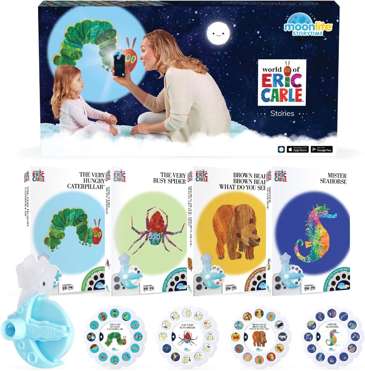 Moonlite Storytime Mini Projector with 4 Eric Carle Stories, A Magical Way to Read Together, Digital Storybooks, Fun Sound Effects, Early Sensory Learning, Gifts for Kids Ages 1 and Up
