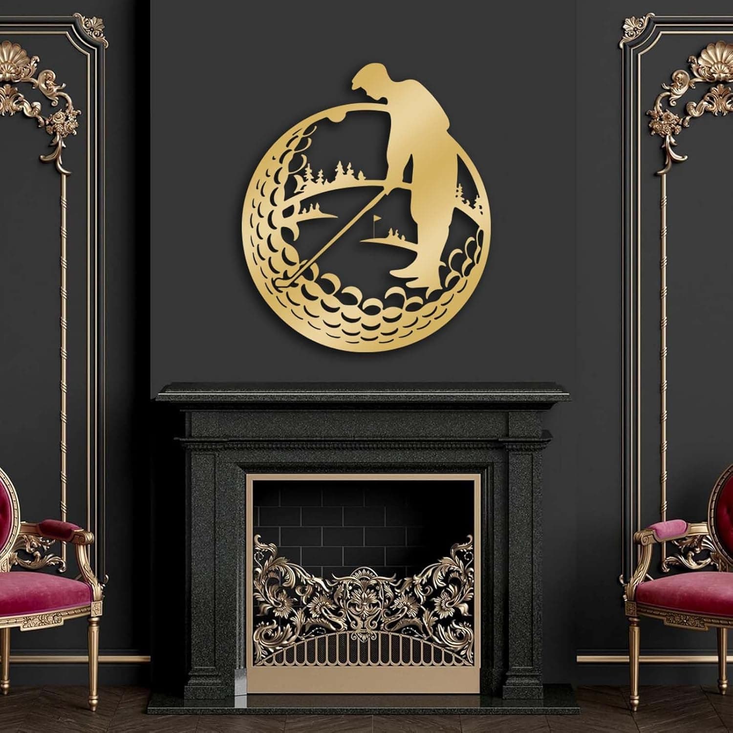 Idadey Golf Golfer metal Wall Decor, Golf Wall Art, Galf Ball Metal Wall Decor, Luxury Wall Decor, Sports Theme Wall Decor, Office Wall Decor, Gifts for Golfers (Gold, 19"x16"|47x40cm)