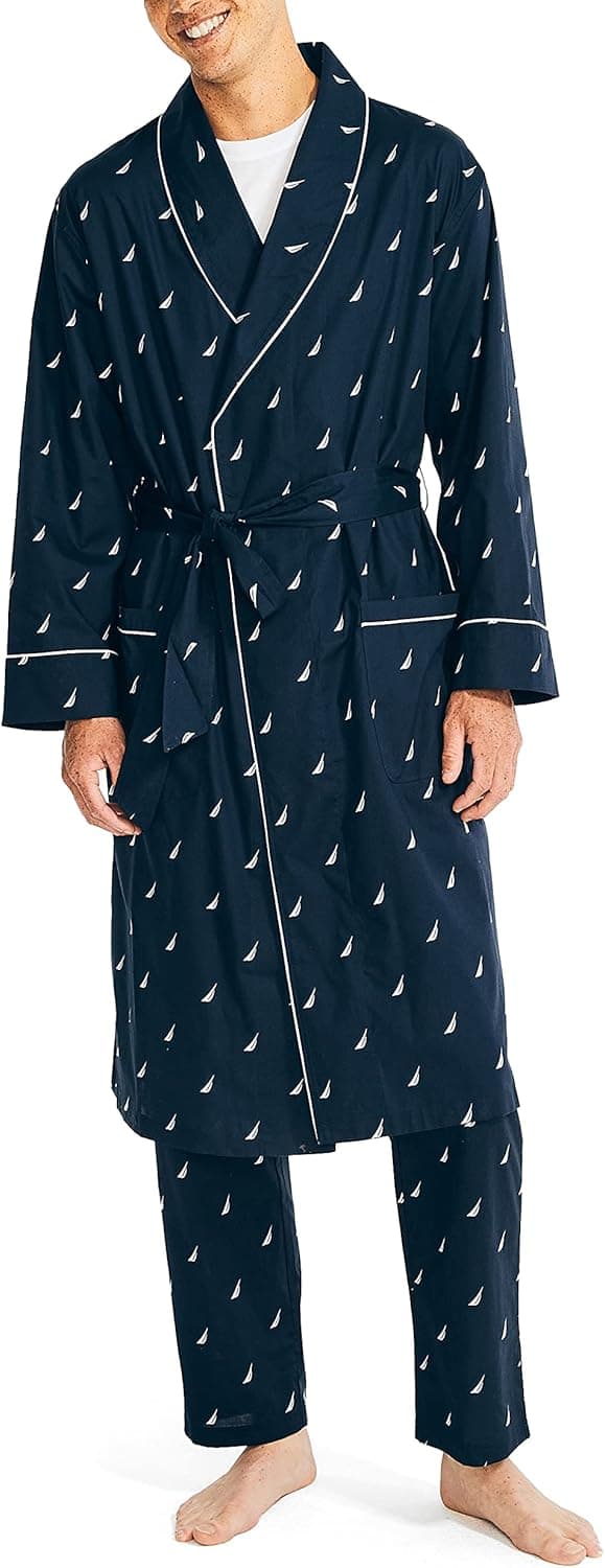Nautica Men's Long-sleeve Lightweight Cotton Woven-robe
