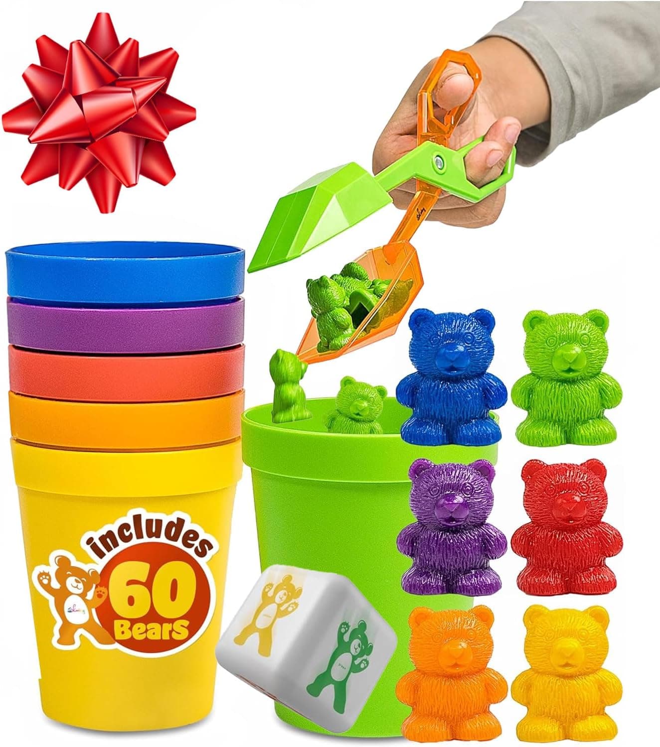 Skoolzy Counting Bears and Stacking Cups , 70 Pcs Color Sorting Toys for Toddlers 1-3 and Above, Math Learning Educational Toys, Classroom Must Haves