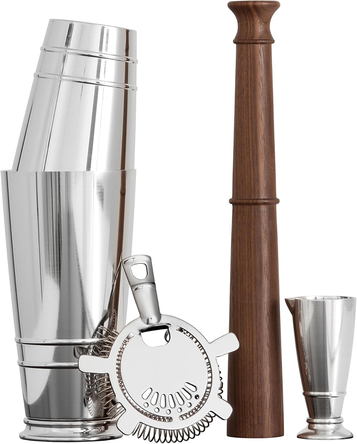 Crafthouse by Fortessa Professional Barware/Bar Tools by Charles Joly, Boston Shaker Tools, 4 Piece Gift Set, Silver