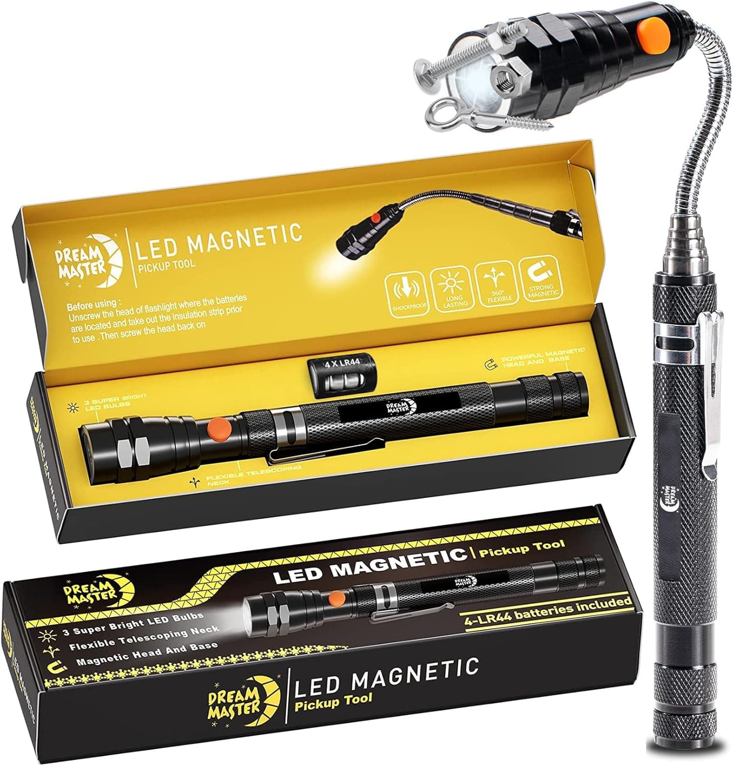 Magnetic Pickup Tool Gifts for Men, Telescoping Magnet Flashlight, Gifts Idea & Stocking Stuffers for Men, Mechanic, Tech, Handyman, Boyfriend, Christmas Gifts for Dad, Husband, Father, Black