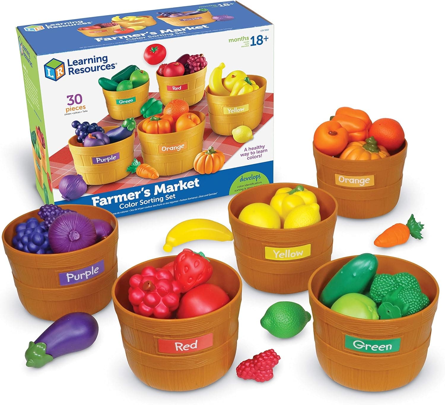 Learning Resources Farmer's Market Color Sorting Set - 30 Pieces Age 18+ Months Toddler Learning Toys, Sorting Toys for Kids, Play Food,Easter Basket Stuffers​