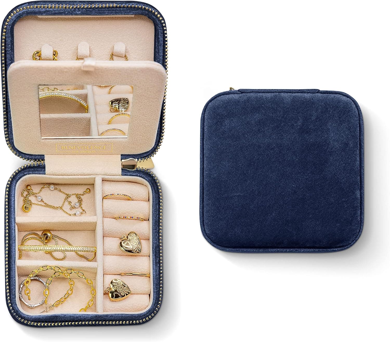 Benevolence LA Plush Velvet Jewelry Box | Travel Jewelry Case Organizer with Mirror | Featured in Oprah's Favorite Things | Best Gifts For Daughter, Girlfriend, Mom | Gifts For Her - Navy Blue