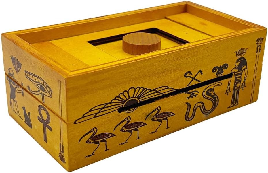 Project Genius Pharaoh's Tomb Classic Wooden Brainteaser Puzzle Box for Kids 8+, Teens, and Adults - Secret Hidden Compartment for Cash, Valuables, and Gift Cards - True Genius Egyptian Trick Box