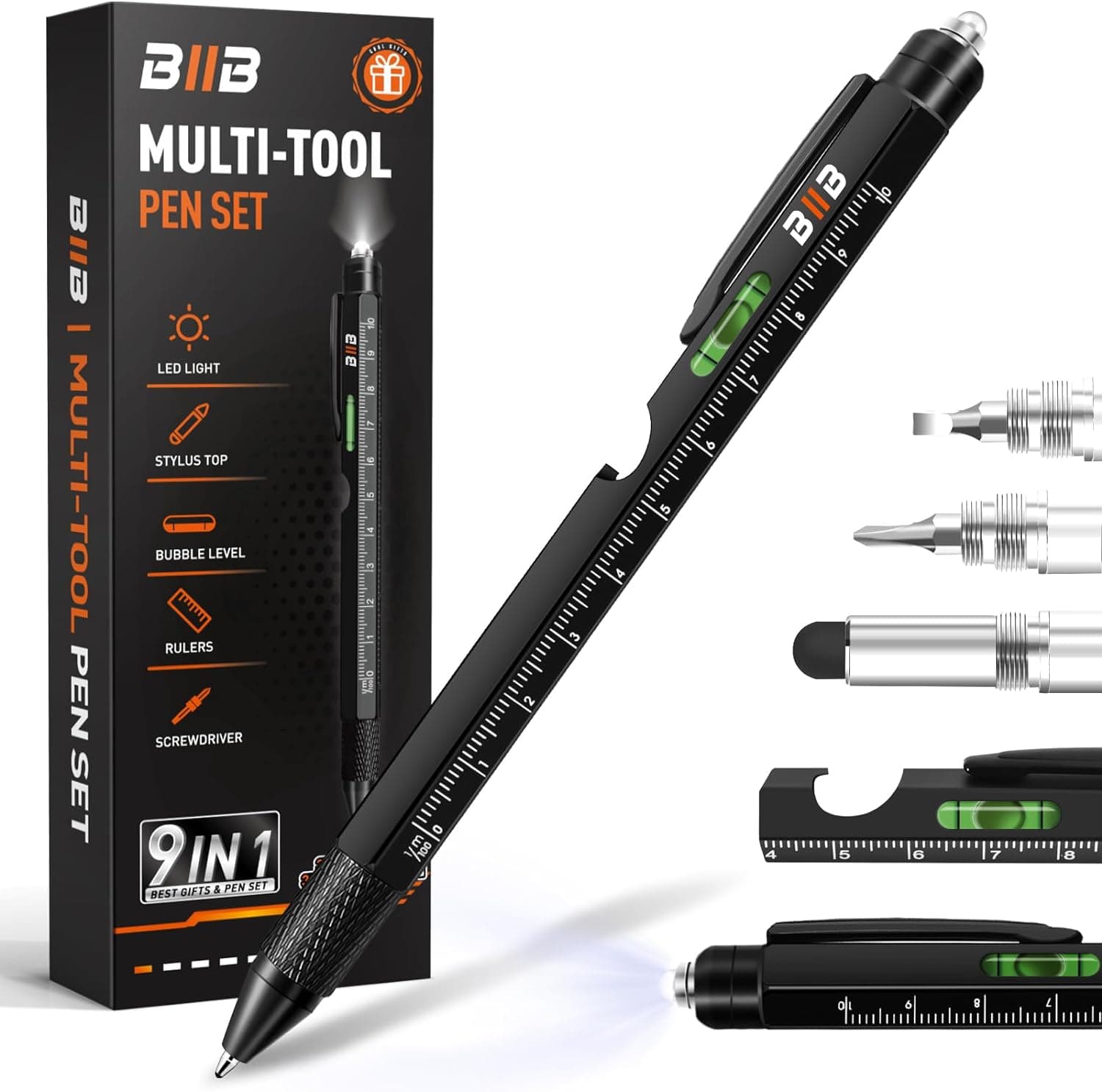 BIIB Gifts for Men, Stocking Stuffers for Men Teens Adults 9 in 1 Multitool Pen, Mens Christmas Gifts for Dad Him Husband, White Elephant Gifts for Adults, Cool Gadgets