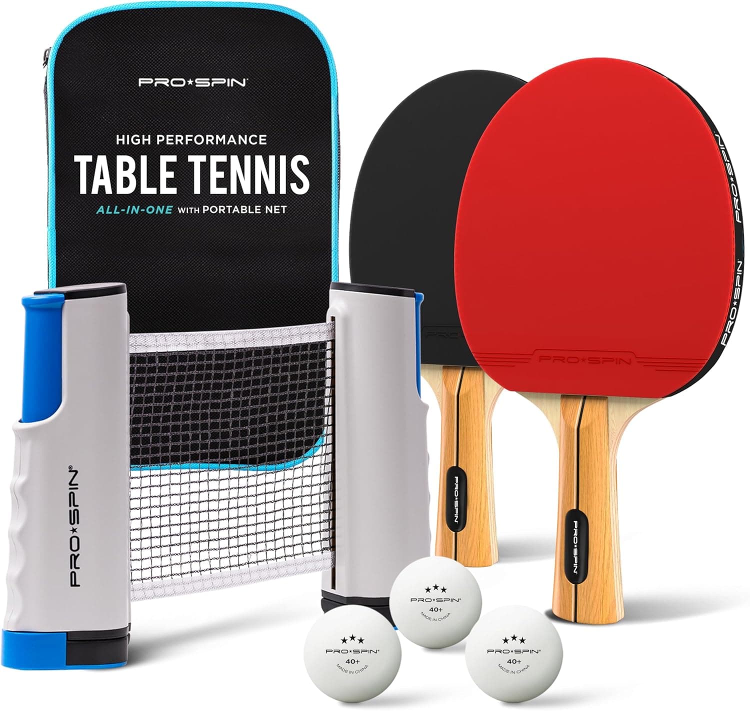 PRO SPIN All-in-One Ping Pong Set - Retractable Ping Pong Net for Any Table (72"), Ping Pong Paddles and Balls, Storage Case - Portable Table Tennis Family Games, Gifts for Boys & Girls